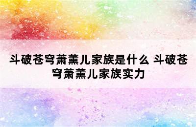 斗破苍穹萧薰儿家族是什么 斗破苍穹萧薰儿家族实力